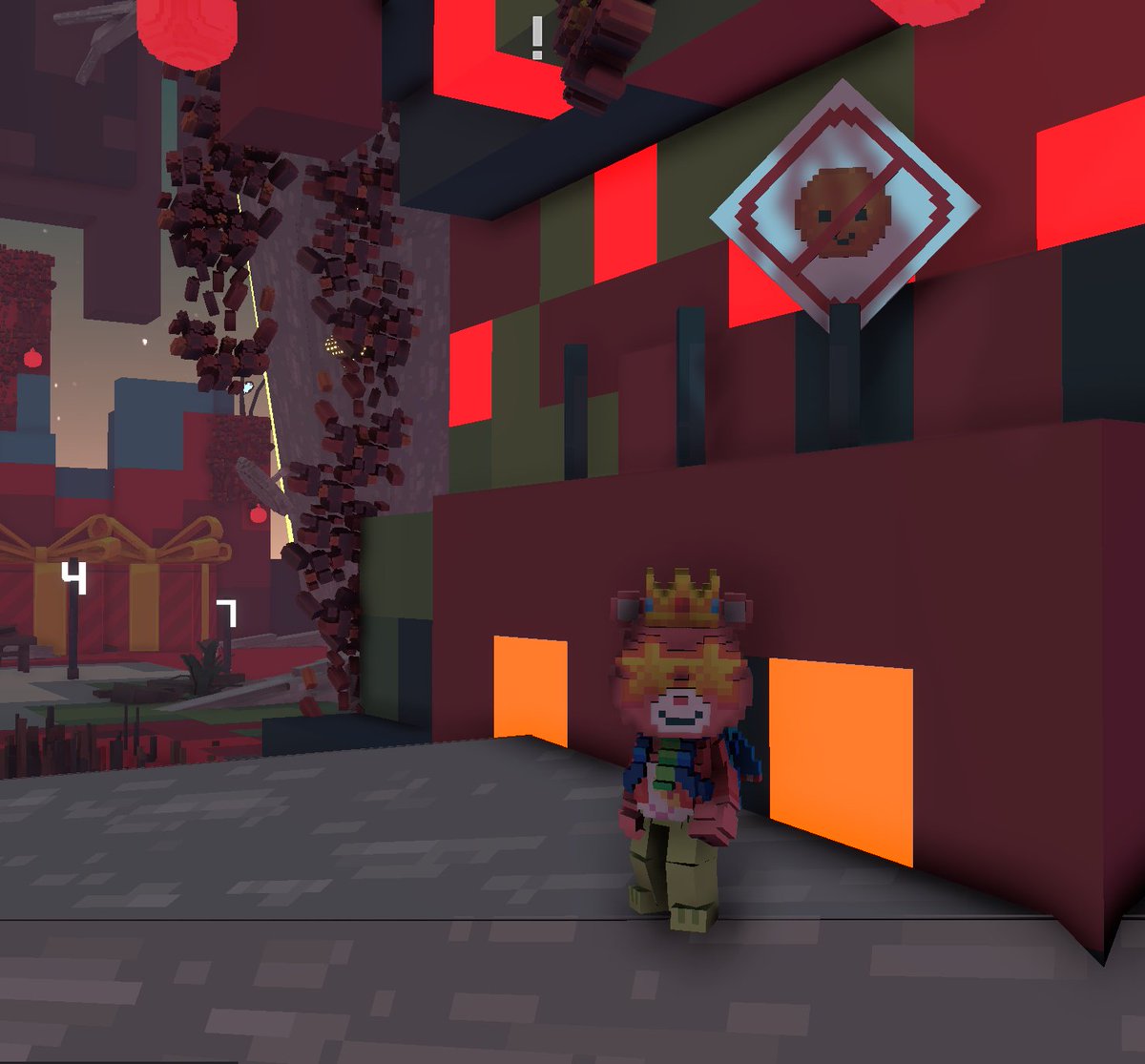 tinycomp's tweet photo. @TheSandboxGame I found one of the "No smile allowed" signs in Elventown!😐 I participated in the #SeasonsGreetingsTSB challenge for a chance to win an NFT! https://t.co/L0cY4SpgEg