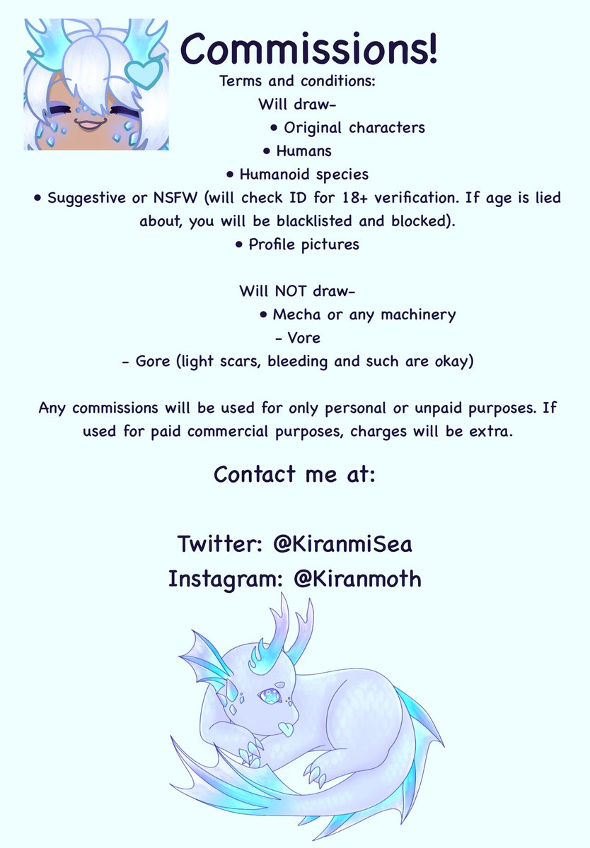 M8T1SSE's tweet photo. COMMISSIONS ARE OPEN! (1/2)
10 slots available!
Additional notes:
- I have the right to reject anything.
- Payment upfront (Paypal, Cashapp or Zelle)
#commissionsopen #commissions #commissions #art #commissionsheet #vtuber #pngtuber #pngtubers #emergencycommission https://t.co/i3MBRvDyB3