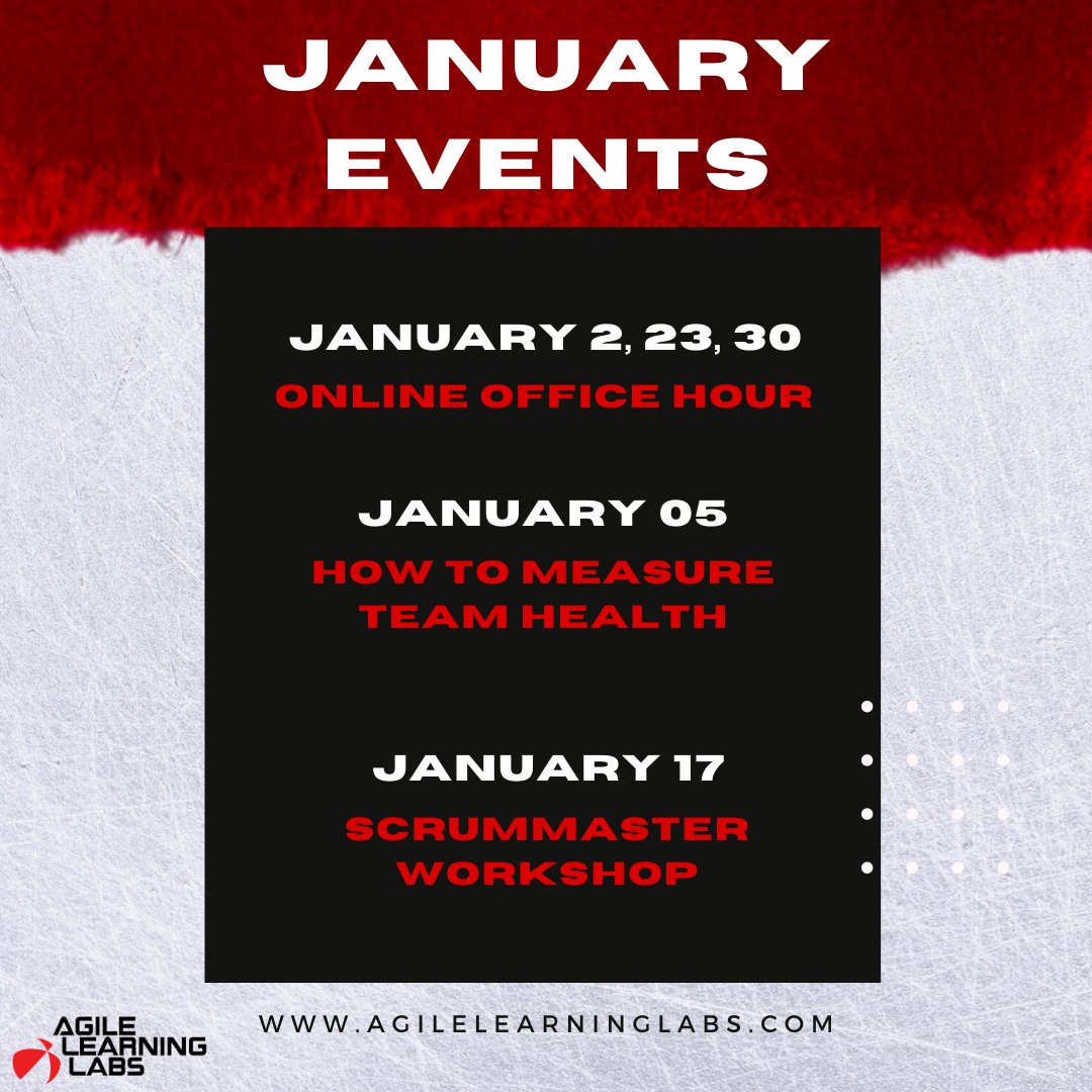 A new year means new events! We’re excited to bring you another year of events to enrich your career.

Maybe this is the year for your #ScrumMaster certification. Or maybe you dip your toes in agile methodologies by checking out one of our free events.

We’ve got your back! 🙌