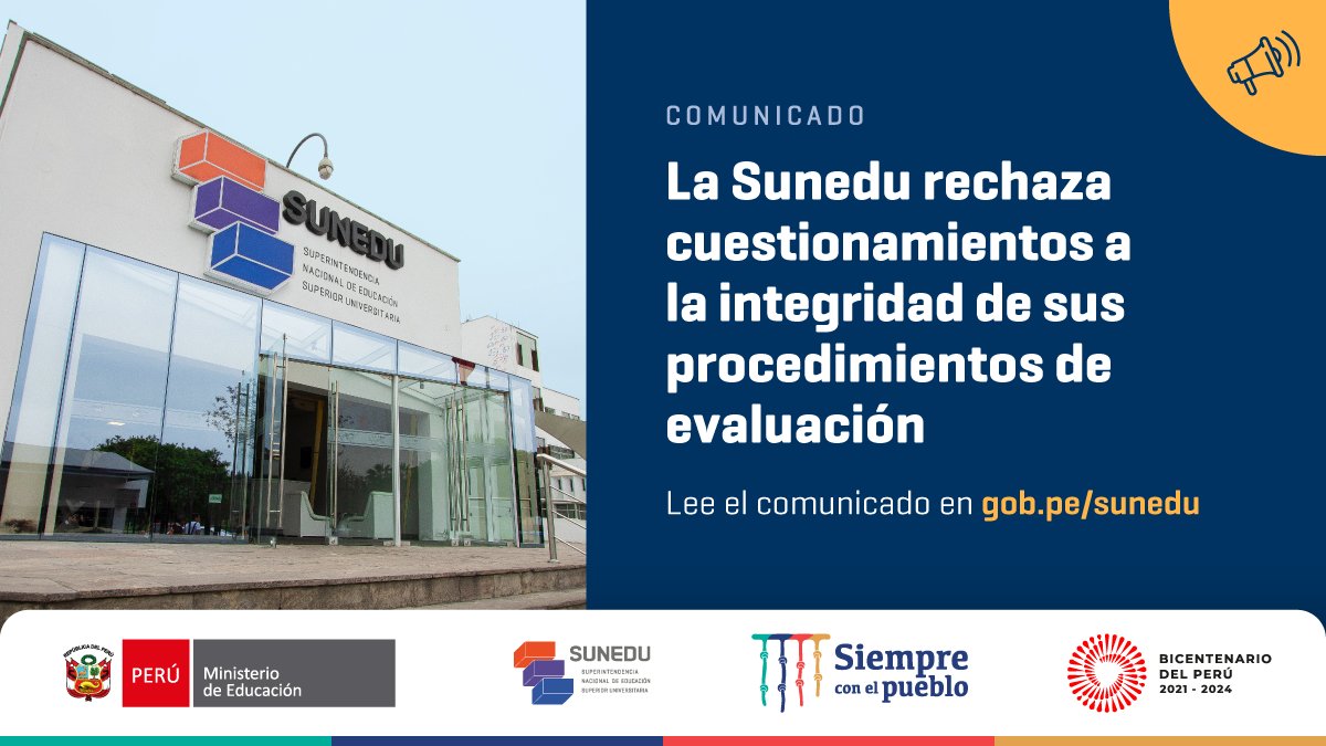 SuneduPeru's tweet photo. El Consejo Directivo de #Sunedu deplora la campaña de desinformación que vienen realizando enemigos de la #ReformaUniversitaria. En ese sentido, considera necesario aclarar una serie de falsedades que se vienen difundiendo por diversos medios.

🔴 Ver más: https://t.co/uhCjMan9Xb https://t.co/Kku8MEOP5b