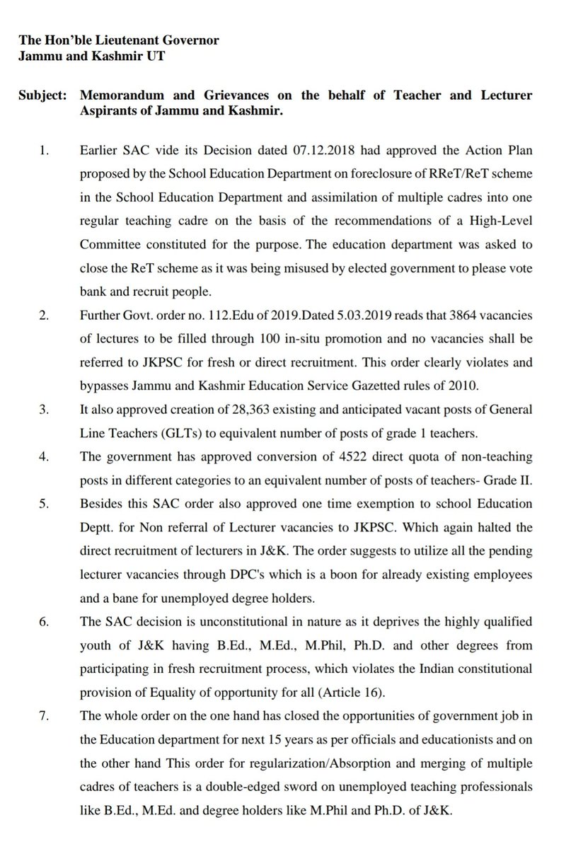 ajakta1's tweet photo. Memorandum and Grievances on behalf of Teacher and Lecturer Aspirants of Jammu and Kashmir. 
WHERE IS NAYA KASHMIR? 
@OfficeOfLGJandK @JKgrievance @OmarAbdullah @MehboobaMufti @sajadlone @AltafBukhari01 @tarigami @ghulamnazad @BJP4JnK @INCJammuKashmir Please help us. https://t.co/Y8cMB9G3JB