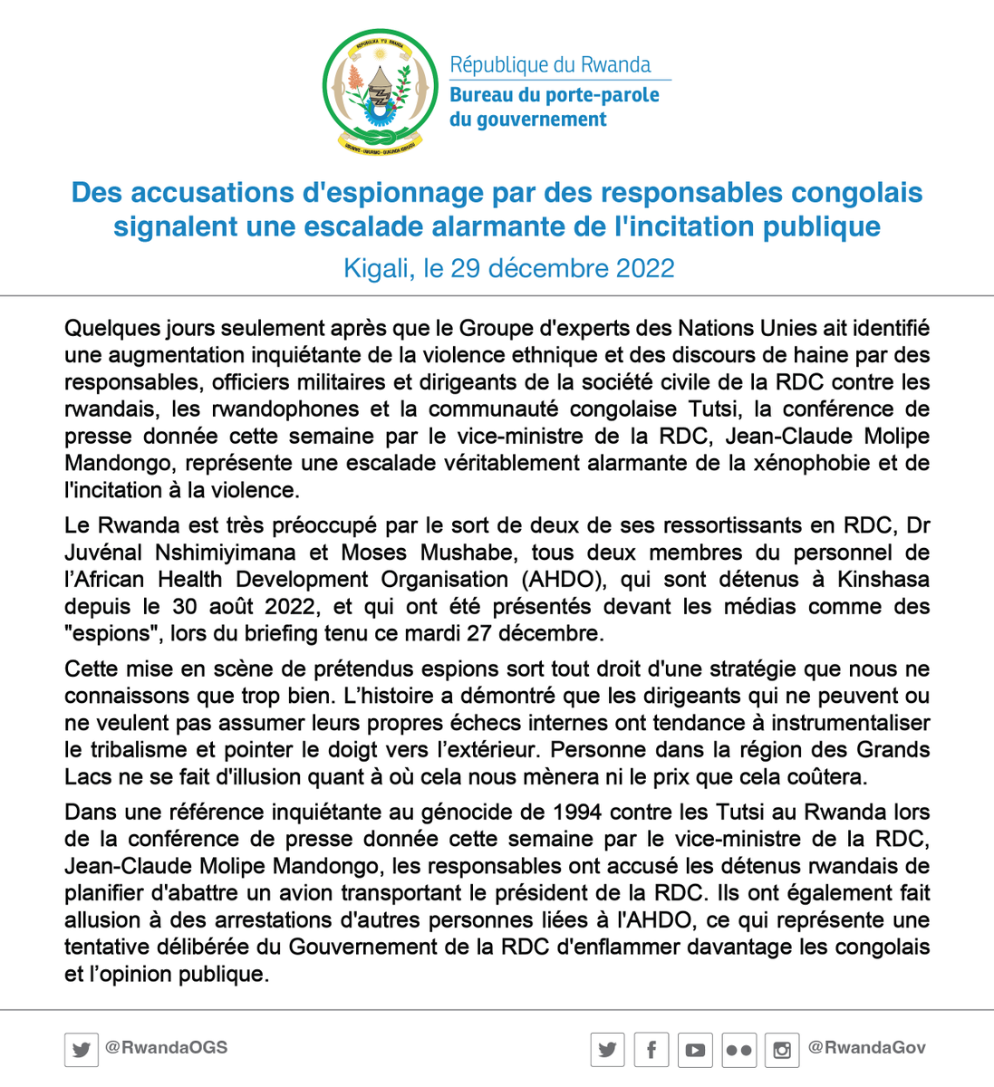 RwandaOGS's tweet photo. Des accusations d'espionnage par des responsables congolais signalent une escalade alarmante de l'incitation publique.

French: https://t.co/QUqaAAOeD5
English: https://t.co/qSVtCz6Y1B https://t.co/FAQ7blCmAu