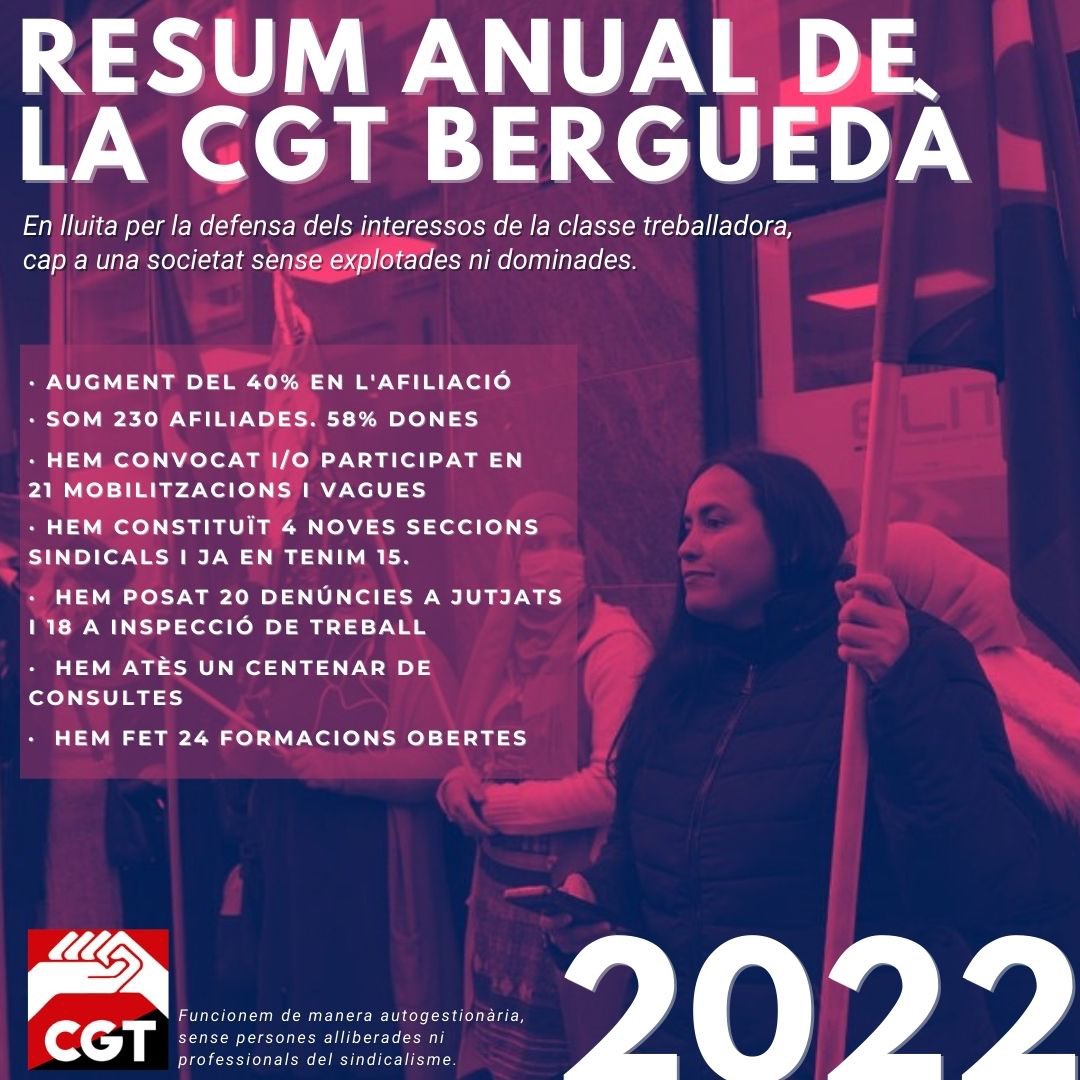 Deixem enrera un altre any d’intenses lluites amb unes dades que mostren una mica l’acció humana i solidària de la militància de la CGT #Berguedana.

A dia d’avui la #CGT al #Berguedà ja no és un sindicat més: és el Sindicat.