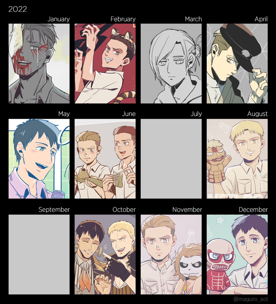 好多進擊ㄉ巨人
(我喜歡用這ㄍ十年前ㄉ排版)

#Artsummary2022 #2022繪師進化錄 #2022年の絵を振り返る