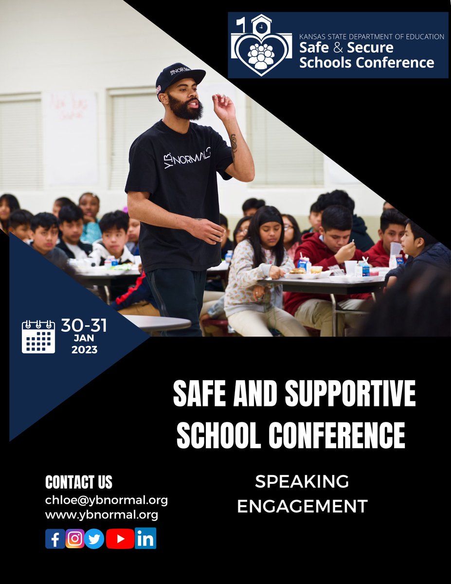 YBNormal2016's tweet photo. Another one 🗣️
I’m super honored that I get to serve as a speaker at the Kansas state department of education safe & secure school conference in Manhattan, Kansas.
Visit⬇️
https://t.co/YAB4XBeY4E
Y.B.Normal? When you can be extraordinary!
#certifiedspeaker
#ybnormal
#students https://t.co/CTnEj5657J