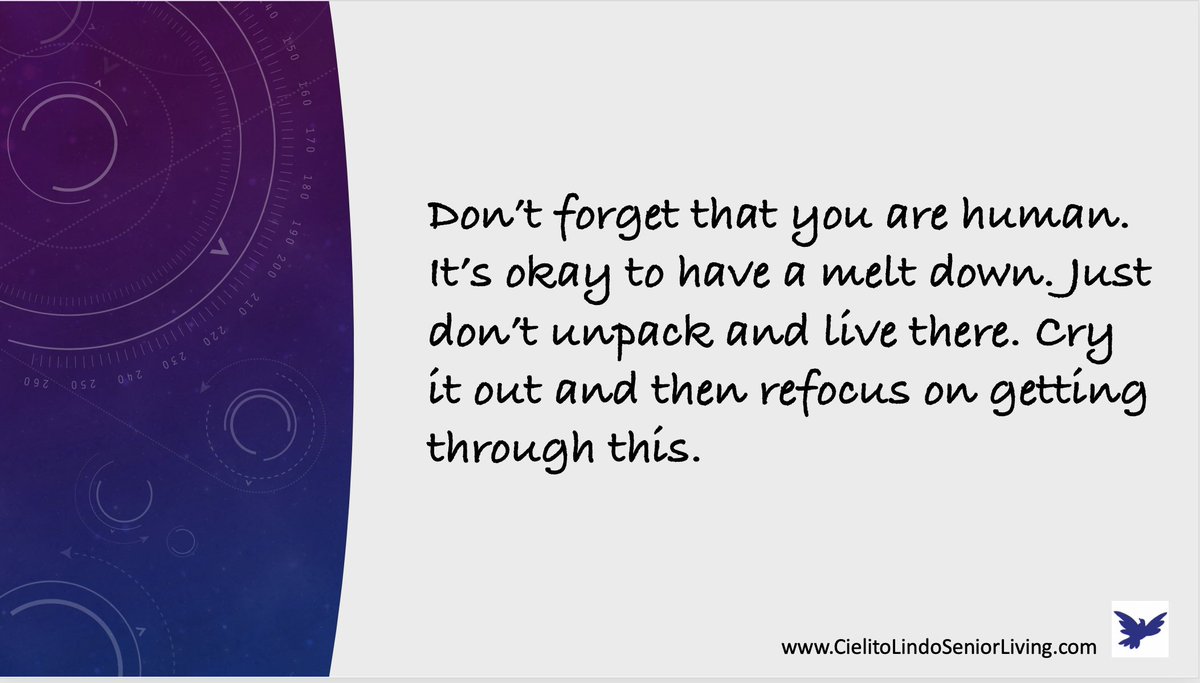 SeniorLivingSMA's tweet photo. We truly are only human. The extraordinary pressures (time, personal sanity and health, finances, and grief) add to this, the high standards we hold ourselves to all lead up to a personal meltdown, even if only for a day or two now and then. https://t.co/1kc94ADKjO