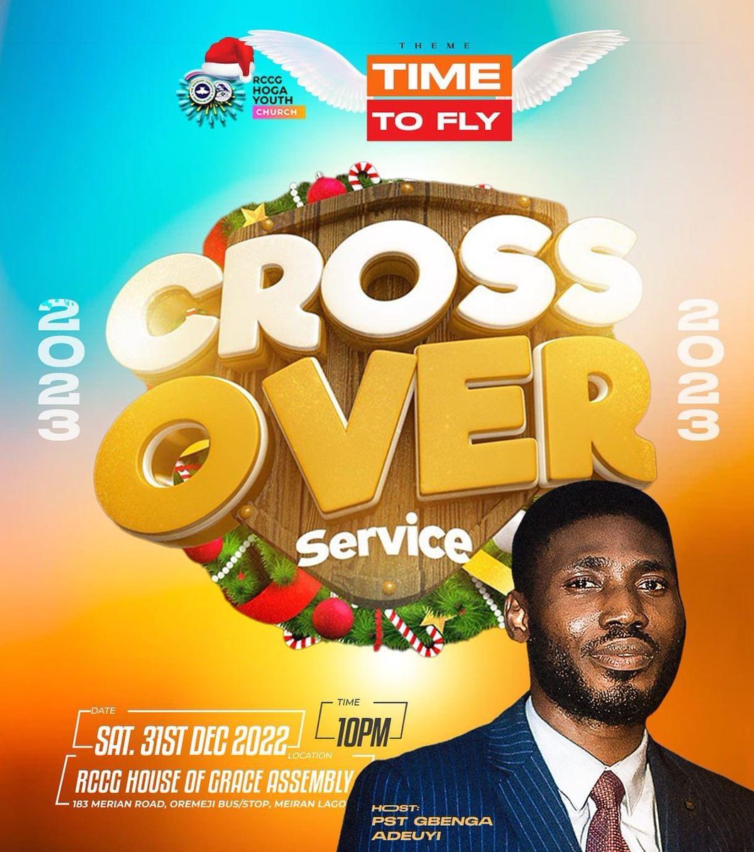 GbengaAdeuyi's tweet photo. Join us for a session of transition as we herald God’s Glory in the year 2023.
#ItIsTimeToFly #NoMoreBaggages #RCCG_HOGA #2023NewYear https://t.co/a4KVg90jTN