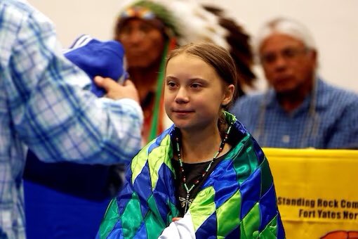 She was gifted a blanket in 2019 from my Nation for her climate change work. This is highest honor an Indigenous community can ever bestow — to non-Native ally.