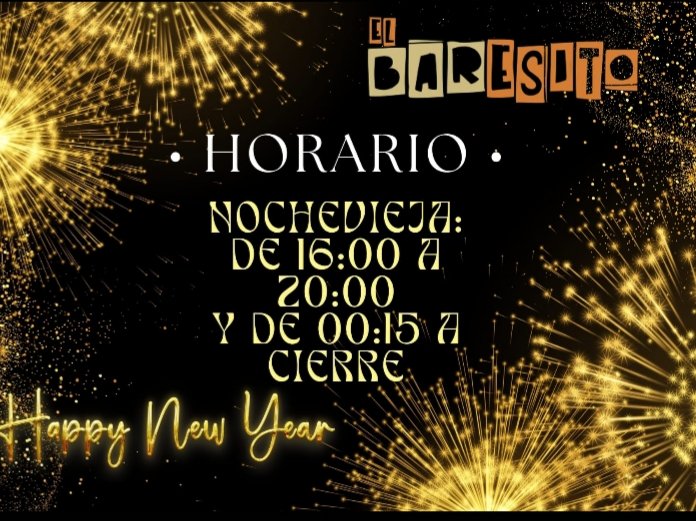 Casi nos dan las uvas, pero aqui están los horarios de #nochevieja 🎉🎉🎉😅

* el horario de cierre se estima a las 4am

#felizaño #nochevieja2023 #elbaresuto #sanvicentedelraspeig