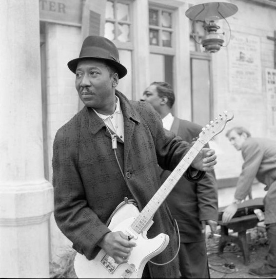Muddy Waters at Wilbraham Road Station, Manchester, filming the Granada Television special 'Blues and Gospel Train', 1964.