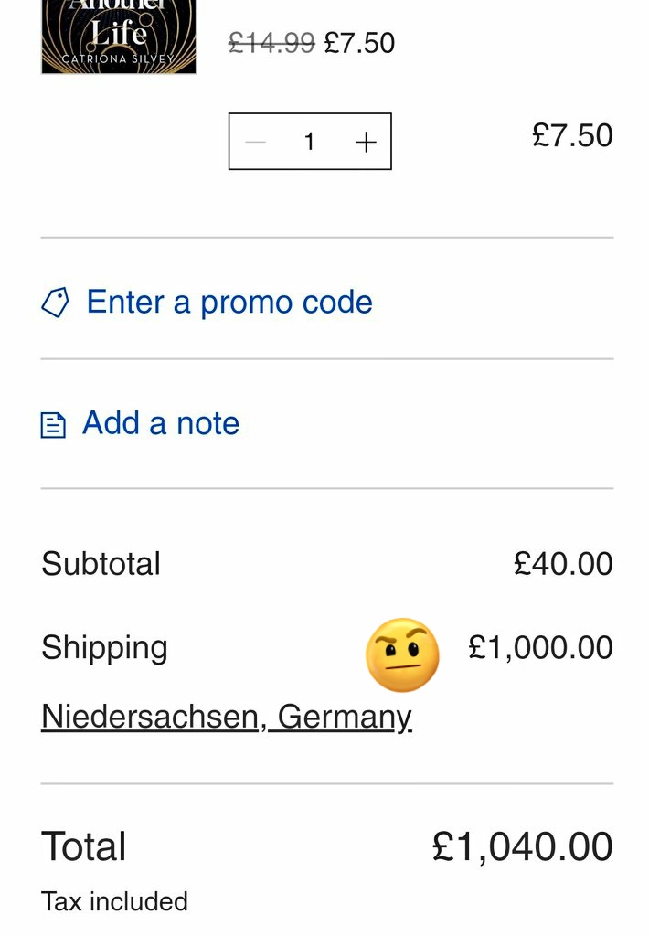 Wtf, <a href="/binding_broken/">The Broken Binding | Bookstore</a> ? You're not shipping it to the moon, what's with the greed?