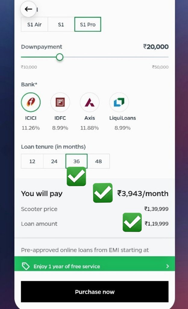 iamtejasgowda's tweet photo. @OlaElectric 

Picture talks everything!!
Same loan amount and same tenure but Ola EMI calculator and Final Checkout EMI are different. 
#Buy_and_PayExtra 
@OlaElectric In the name of 10000 off, you are making us to pay that as extra EMI. https://t.co/H1RxnWnunZ
