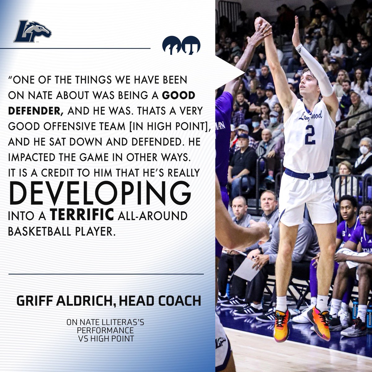 LongwoodMBB's tweet photo. 𝙉𝘼𝙏𝙀 𝘿𝙄𝘿 𝙄𝙏 𝘼𝙇𝙇 🆚 𝙃𝙄𝙂𝙃 𝙋𝙊𝙄𝙉𝙏 

𝟏𝟒 𝐏𝐓𝐒
𝟏𝟒 𝐑𝐄𝐁𝐎𝐔𝐍𝐃𝐒
𝟒 𝐁𝐋𝐎𝐂𝐊𝐒

#OnTheRise #Gameday https://t.co/20e9wekS4h