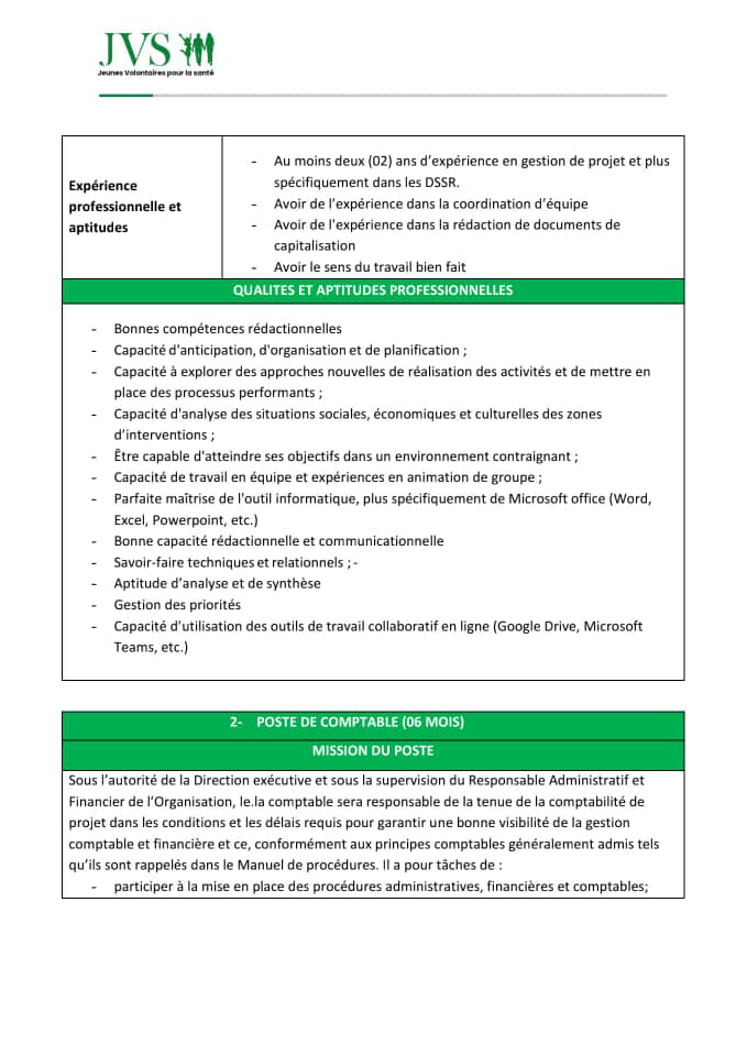 JVSAssociation's tweet photo. NOUS RECRUTONS📢
1 Chargé.e de projet
1 Comptable
1 Chargée de Ligne d'assistance
Veuillez consulter les TDR et postuler en envoyant vos dossiers à l'adresse suivante: associationjvs@gmail.com
#PriorityForChoice #PPGlobal #DSSR https://t.co/xaeVGXrvaN