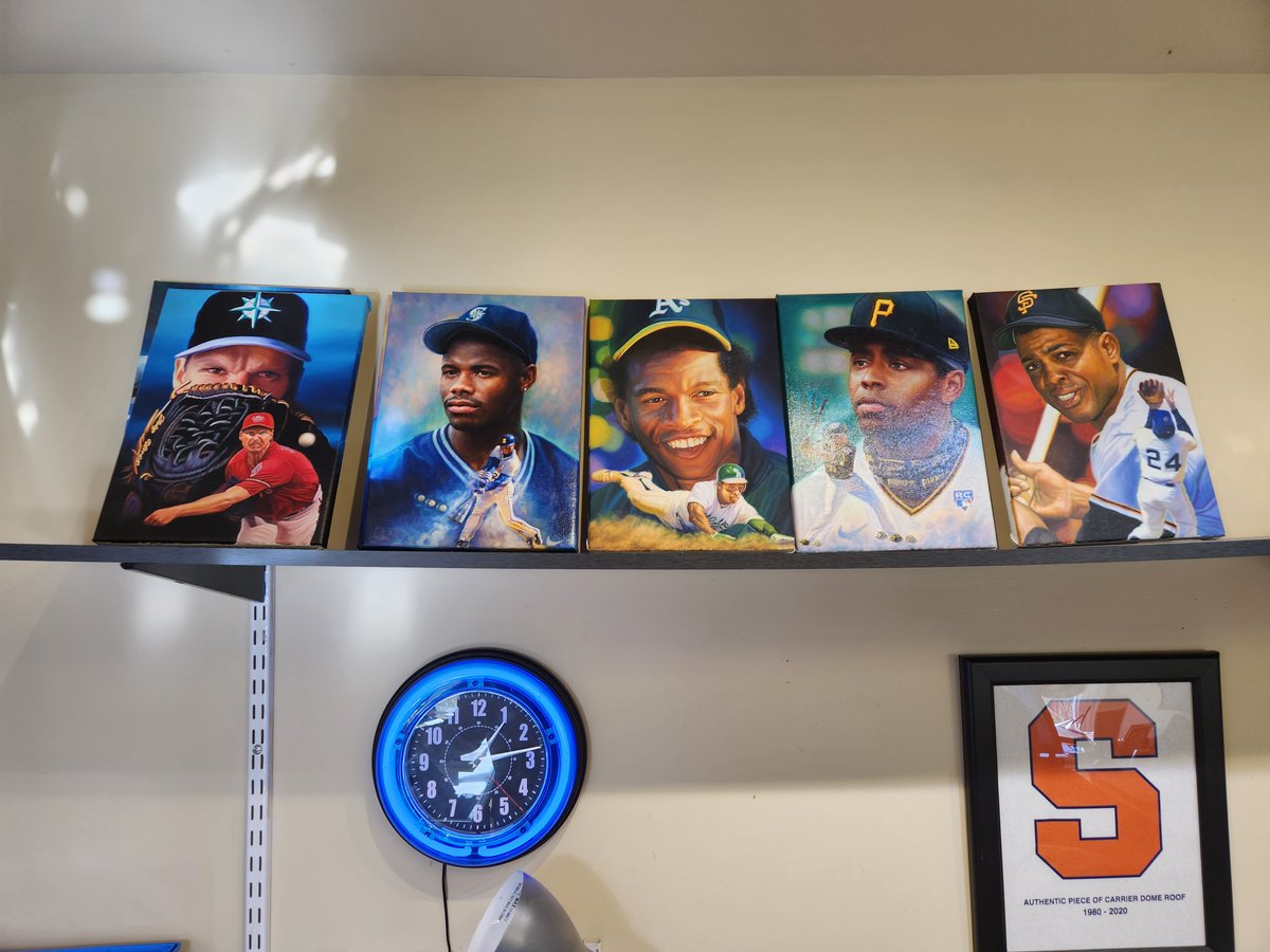Still hanging on my studio wall and ready for your mancave wall. 1 of 1 oil paintings of Griffey Jr., O. Cruz, Bichette, Seaver, Alonso, Ichiro, R. Johnson, Verlander, S. Suzuki, Hank Aaron, Willie Mays, Stephen Strider, Bobby Witt Jr. Each is listed for $4k. DM me with interest.