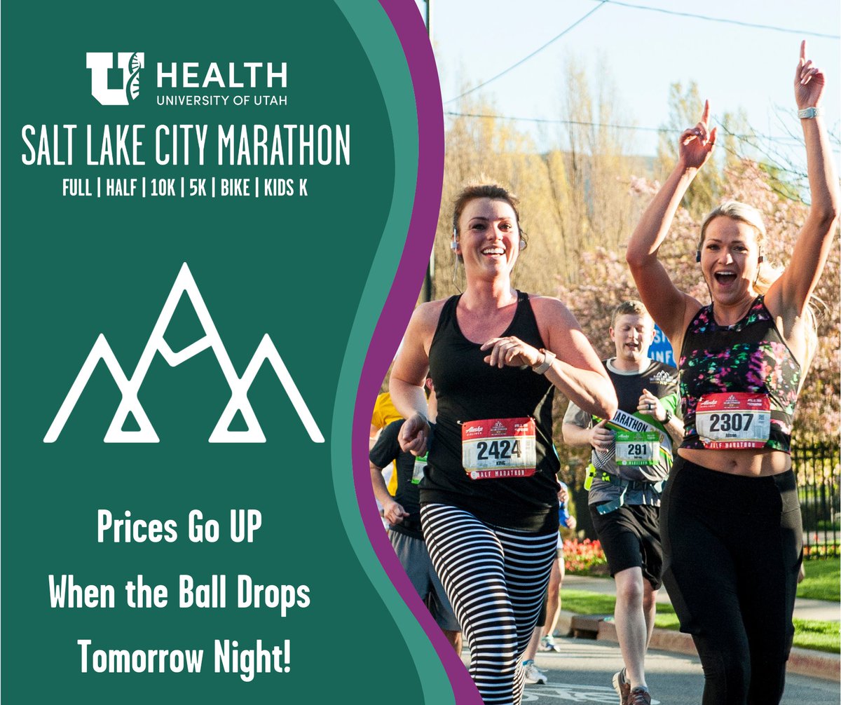 🏃🏽‍♀️ Have you committed to your 2023 goals yet? Register before the ball drops tomorrow night to save big! April 22, 2023 Full l Half l 10k l 5k Bike Tour l Kids K Register: saltlakecitymarathon.com