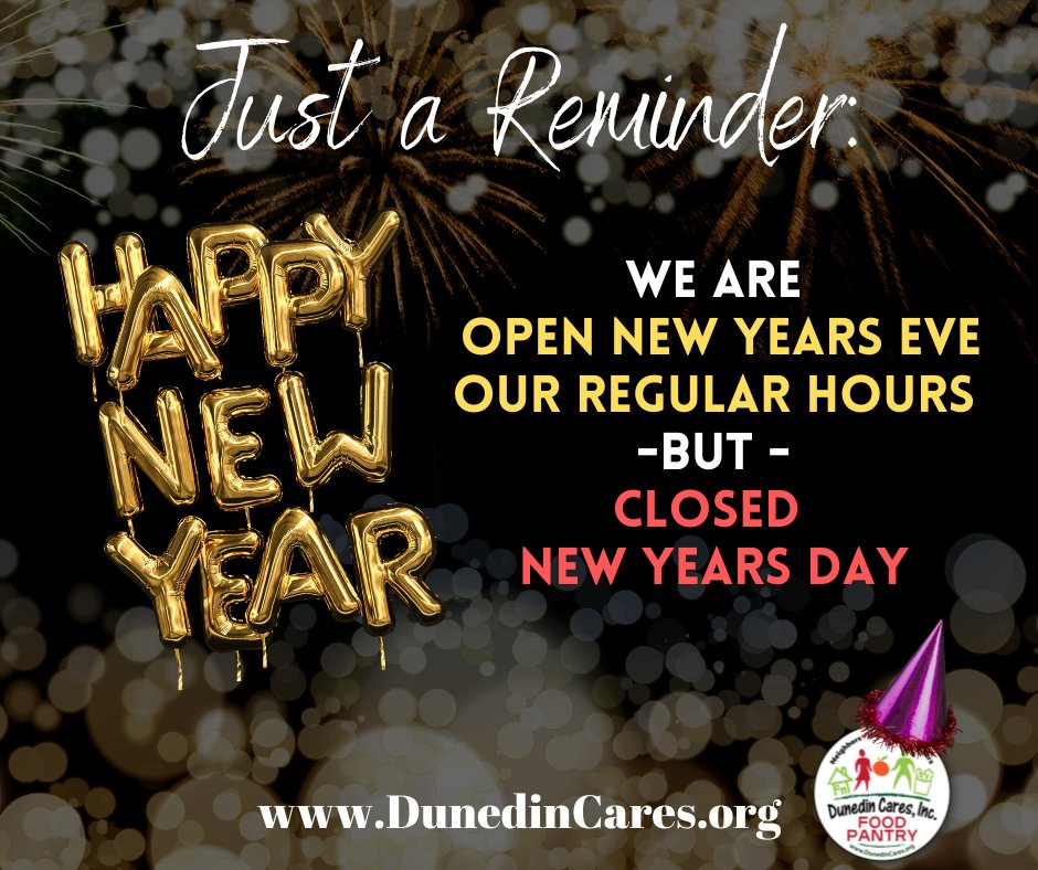 Dunedincares's tweet photo. 🍊❤️ YES! We are open for distribution and to receive donations on New Years Eve - but- we will be closed New Years Day. Thank you!🍊❤️
#dunedincares #dunedinfl #dunedinflorida https://t.co/2aNIvnXJyg