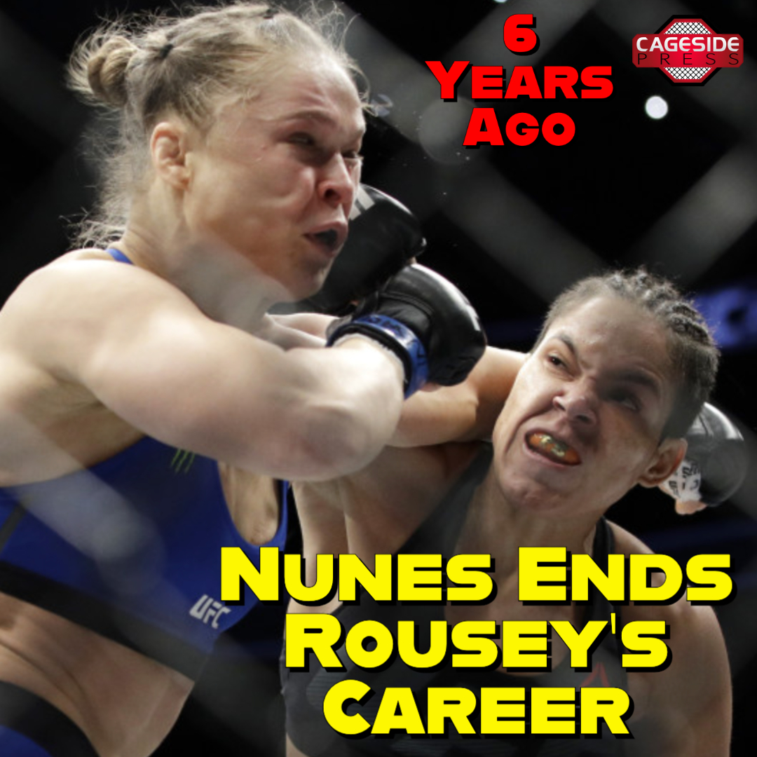 Cagesidepress's tweet photo. Dec. 30, 2016, Ronda Rousey returns to try and get her title back, but is finished by the current champ Amanda Nunes in what turned out to be Rousey's final MMA fight of her career. #UFC207 https://t.co/N5zQj7xhEq