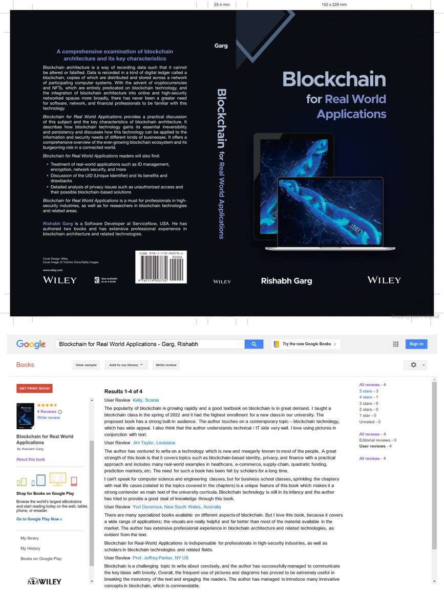 Blockchain for Real World Applications
Rishabh Garg | John Wiley &amp; Sons NY | provides a deep insight into blockchain architecture and a comprehensive overview of the growing applications of blockchain in real world. 

wiley.com/en-us/Blockcha…

Read in 51 international languages.