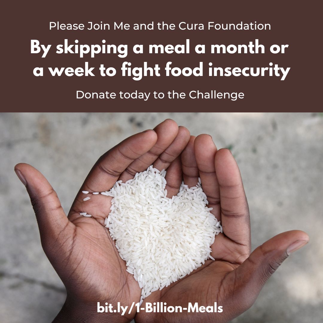 Robin L. Smith (@robinsmithmd) on Twitter photo Please join me and <a href="/CuraFdn/">The Cura Foundation</a> by skipping a meal a month or a week and donating to fight hunger.
Feed people in need in places where conflict, drought, fertilizer shortages and climate change threaten food security.
Donate today at bit.ly/1-Billion-Meals Please join me and <a href="/CuraFdn/">The Cura Foundation</a> by skipping a meal a month or a week and donating to fight hunger.
Feed people in need in places where conflict, drought, fertilizer shortages and climate change threaten food security.
Donate today at bit.ly/1-Billion-Meals