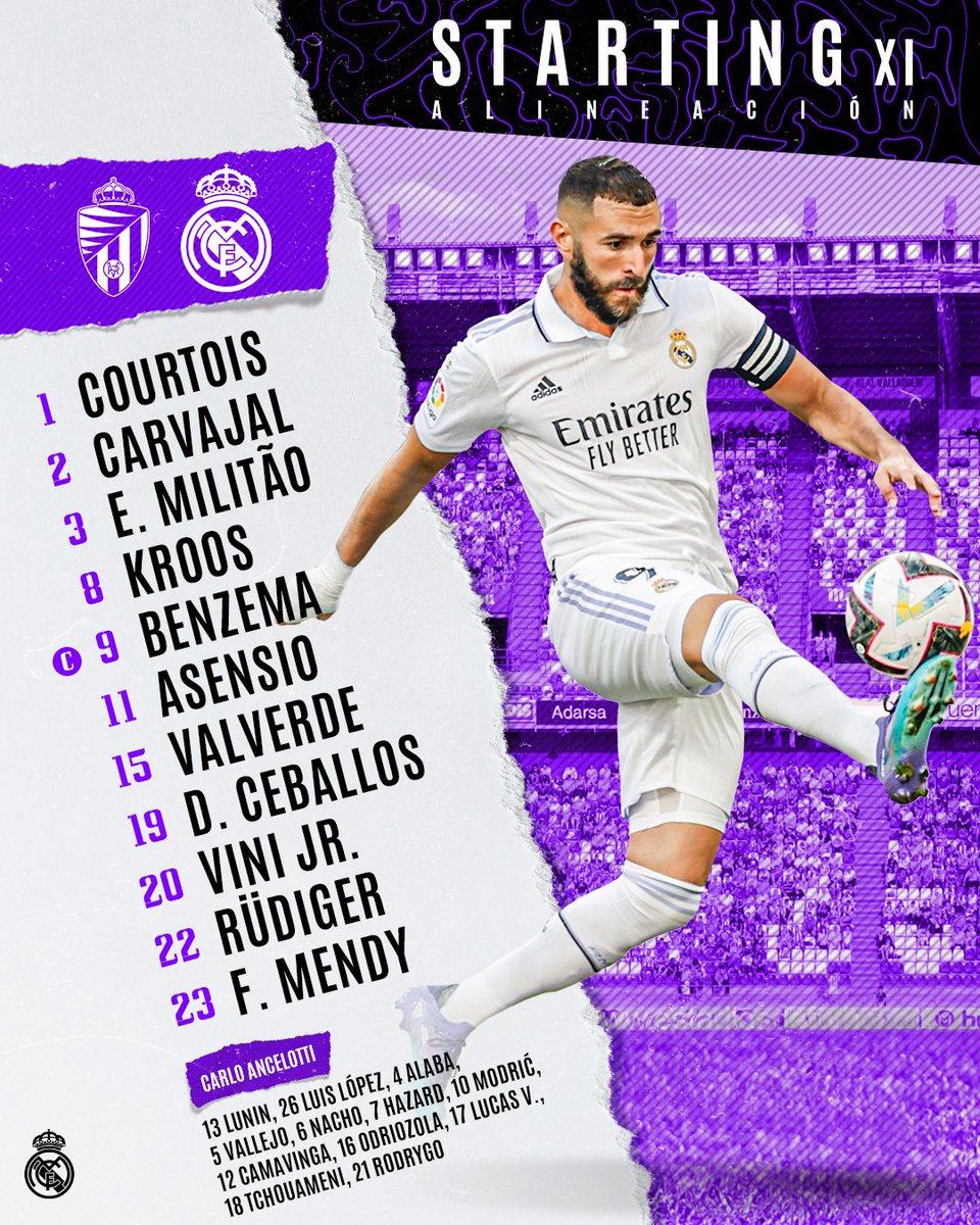 📋 Sebelas pemain utama Real Madrid malam ini! 👊

#HalaMadrid | #RealValladolidRealMadrid