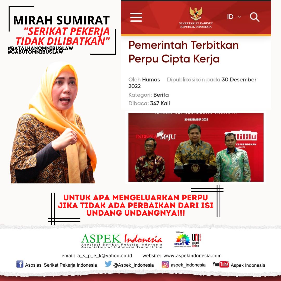 Aspek_Indonesia's tweet photo. #mirahsumirat Serikat Pekerja tidak dilibatkan dalam proses pembuatan #perpuciptakerja #perpuciptaker #perpuomnibuslaw #batalkanomnibuslaw
#cabutomnibuslaw
@m_mirah https://t.co/6UKBAjwwoX