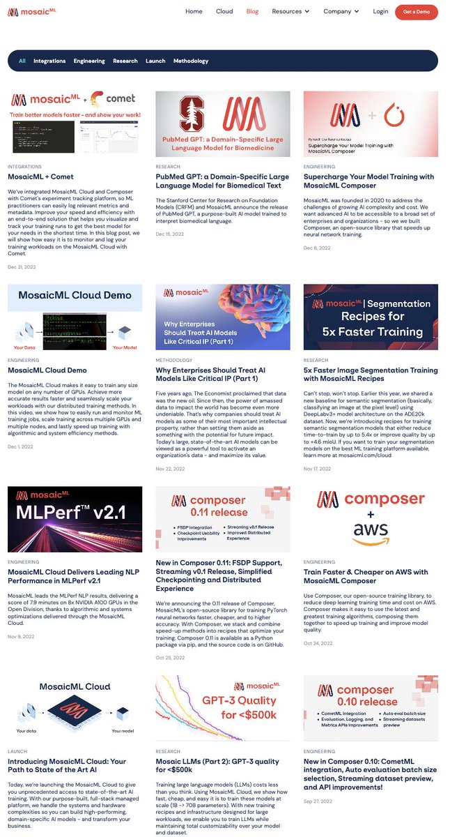 DbrxMosaicAI's tweet image. Happy NYE-Eve! As we get ready to jump into 2023, it&apos;s a great time to check out one of the 23 blogs MosaicML shipped in 2022. They&apos;re all about #EfficientML (and none were written by GPT-3) --&amp;gt; mosaicml.com/blog