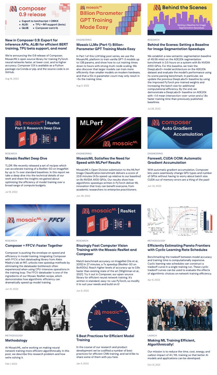 DbrxMosaicAI's tweet image. Happy NYE-Eve! As we get ready to jump into 2023, it&apos;s a great time to check out one of the 23 blogs MosaicML shipped in 2022. They&apos;re all about #EfficientML (and none were written by GPT-3) --&amp;gt; mosaicml.com/blog