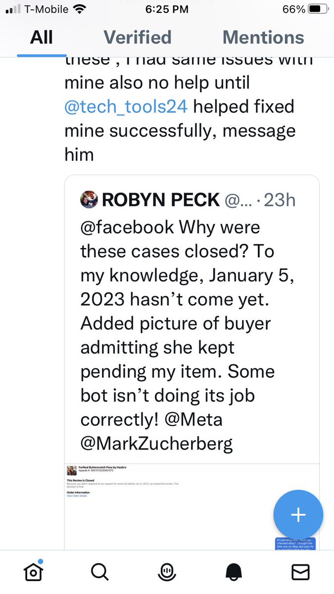 PeckRobyn1's tweet photo. @Tech_tools24 A couple people recommended you for help.I attached 4 pictures of my FB problem.Cases closed before date given- 1/5/23.Crazy woman admits in last pic she kept pending my https://t.co/WiY8JyfI0i I’m penalized for canceling, not shipping to her. Didn’t offer shipping. https://t.co/OgmmBiHuaM