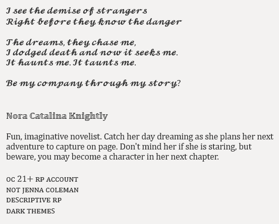 Nora Catalina Knightly *Roleplay* tweet media