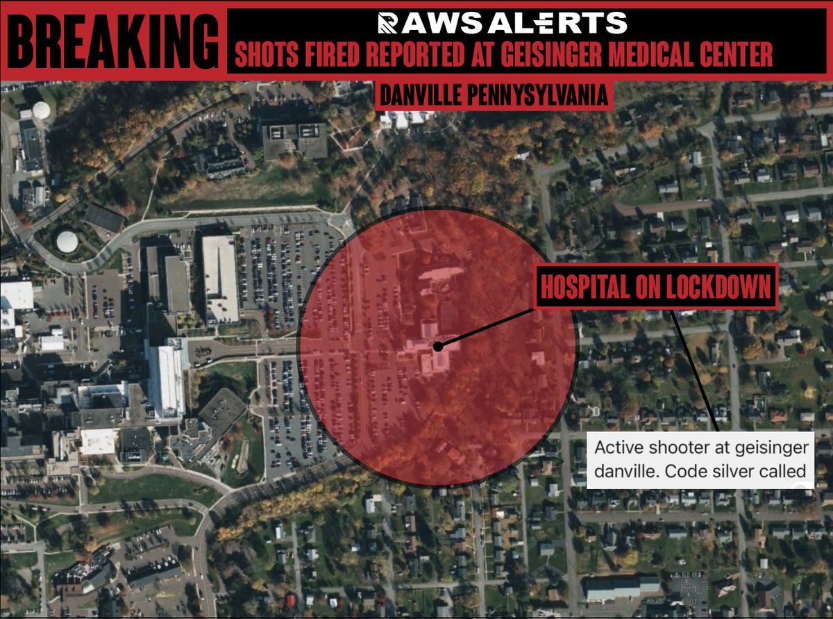 🚨#BREAKING: Shooting reported at a hospital with multiple shots fired   📌#Danville l #PA 

Authorities are currently responding to a shooting at Geisinger Medical Center with reports of 9 shots have been fired A Code silver has been issued as the hospital is on lockdown