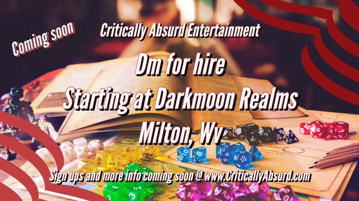 Now coming soon, we will be GMs for hire for practically any table top game. Message us to inquire 
criticallyabsurd.com/games-events