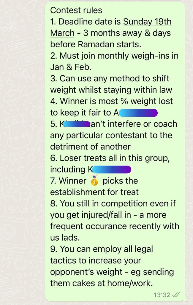 Things got serious in our old pals' WhatsApp group over the holidays. K is that mate who never puts weight on 😠!
