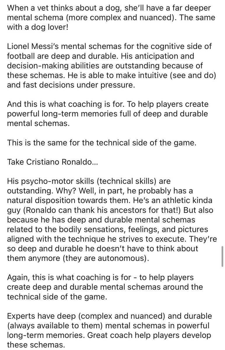 DanAbrahams77's tweet photo. Experts have deep (complex and nuanced) and durable (always available to them) mental schemas in powerful long-term memories.

Great coach help players develop these schemas.

This sounds complicated but it’s really not. I discuss this in todays short post…below 👇🏻 https://t.co/hEhRFD5sS2