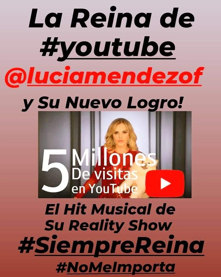 garzabarragan63's tweet photo. #LaReinaDeYoutube
@LuciaMendezOf
Y Su Nuevo Logro!
5 Millones de Reproducciones de
Su Video #NoMeImporta
#HitMusical de
Su Reality Show
#SiempreReina
De @NetflixLAT
Disfrutalo!
Tú Serás
#TeamLuciaMendez https://t.co/vkbU1r70C7
