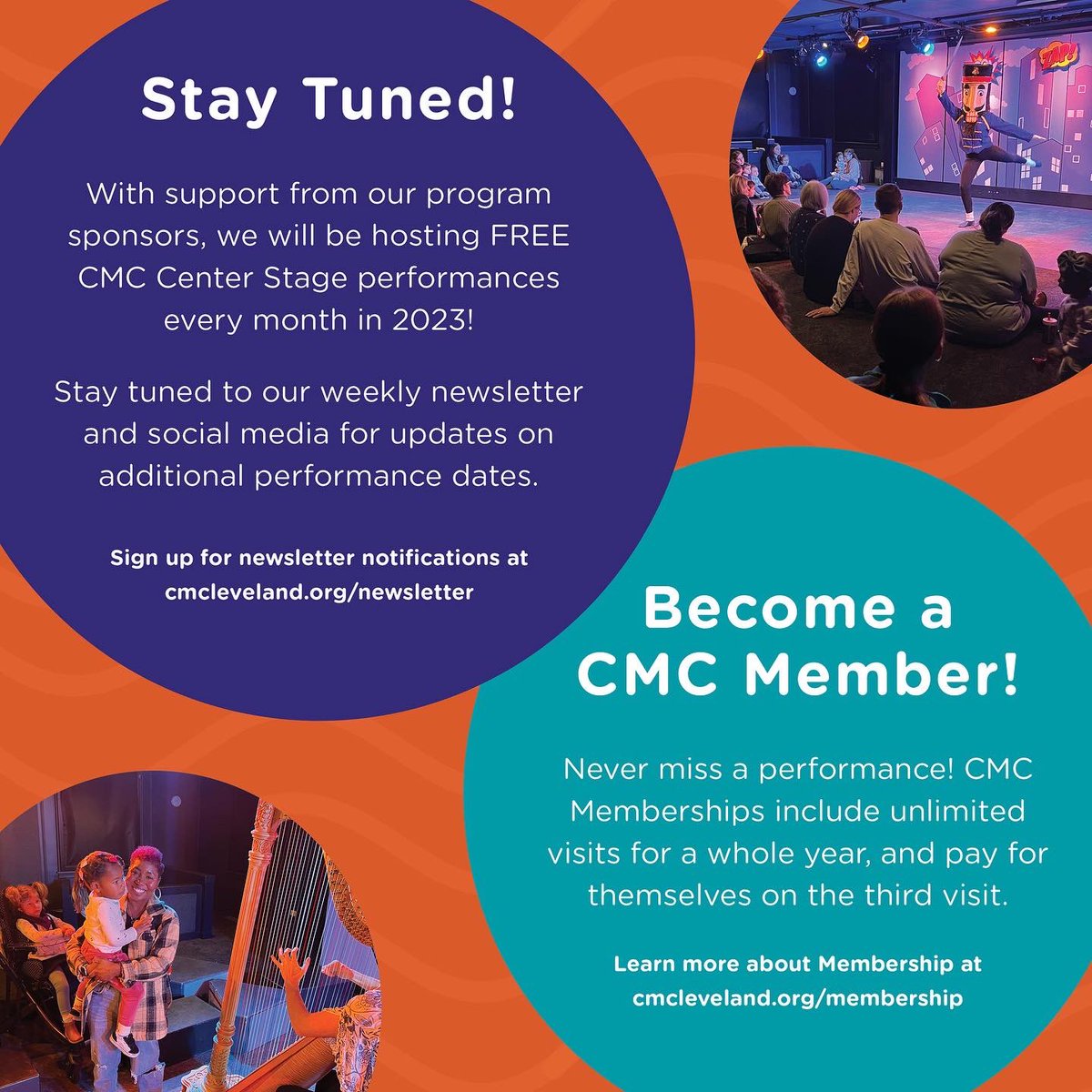 We are so excited to announce that our performing arts series CMC Center Stage is growing! In 2023, CMC will host FREE performances every month of the year, allowing children to gain early exposure to the arts without the barriers. 🩰 🎻 🎭. Learn more at cmcleveland.org/cmccenterstage/