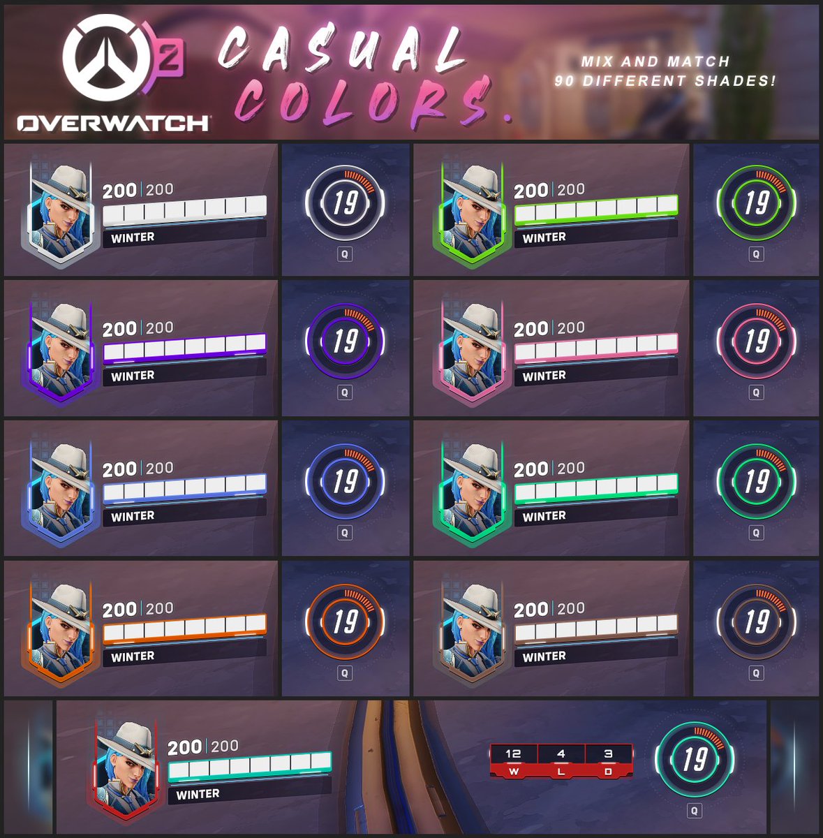 It's here! My lightweight Overwatch 2 HUD Overlay Pack - Casual Colors! It contains 90 different color shades and is broken up into 4 elements (Portrait, Healthbar, Ultimate &amp; Win/Loss) for you to mix and match to your heart's desire!

Link to shop below ♥️ ↓ ↓
#OW2 #Overwatch2