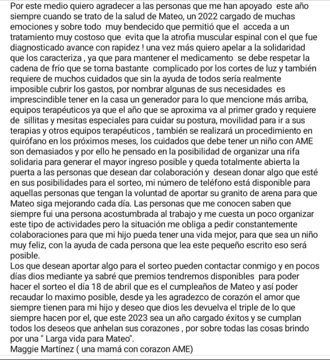 cheko256's tweet photo. Necesitamos la ayuda de cada persona que pueda dar un granito de arena para Mateo desde ya muchas gracias # hoy por mi mañana por ti @EnriqueRieraE @GuillDomaniczky @yolandapark1 @dani_da_rosa @lilianayNinon @slgarelli_cnn @menchibarriocan @TotoGonzalez @TrocheCarlos @sntprensa https://t.co/gCIxKxePp4