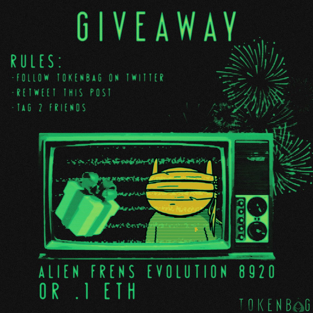 🚨<a href="/alienfrens/">alien frens</a> NFT GIVEAWAY 🚨

To celebrate the launch of our Website 
we are giving away a rare <a href="/alienfrens/">alien frens</a> Evolution !🥳 

To enter:

1. Follow <a href="/tokenbag/">TOKENBAG</a>
2. Like &amp; retweet this post 
3. Tag two friends

Winner will be announced in 48 hours.⏰
 
#NFTGiveaway #NFTCommunity #NFTs
