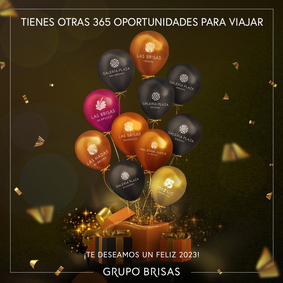 🥂🍇🥳¡𝗙𝗲𝗹𝗶𝘇 𝗔ñ𝗼 𝗡𝘂𝗲𝘃𝗼 2023! En Galería Plaza Reforma, y a nombre de nuestras marcas hermanas Las Brisas y Nizuc Resort &amp; Spa, deseamos que este nuevo año esté lleno de mucha salud, felicidad, y por supuesto: viajes. Los esperamos con mucho gusto en nuestro hotel.