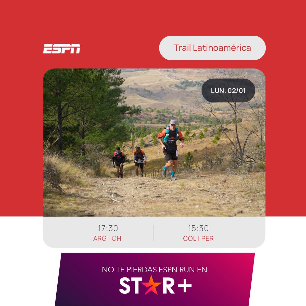 ESPNRun's tweet photo. #ESPNRun te invita a una edición especial para recorrer las mejores carreras trail de Latinoamérica. 🇦🇷🇨🇱🇪🇨

#ESPNenStarPlus #RunTV https://t.co/jgYycDMYZz