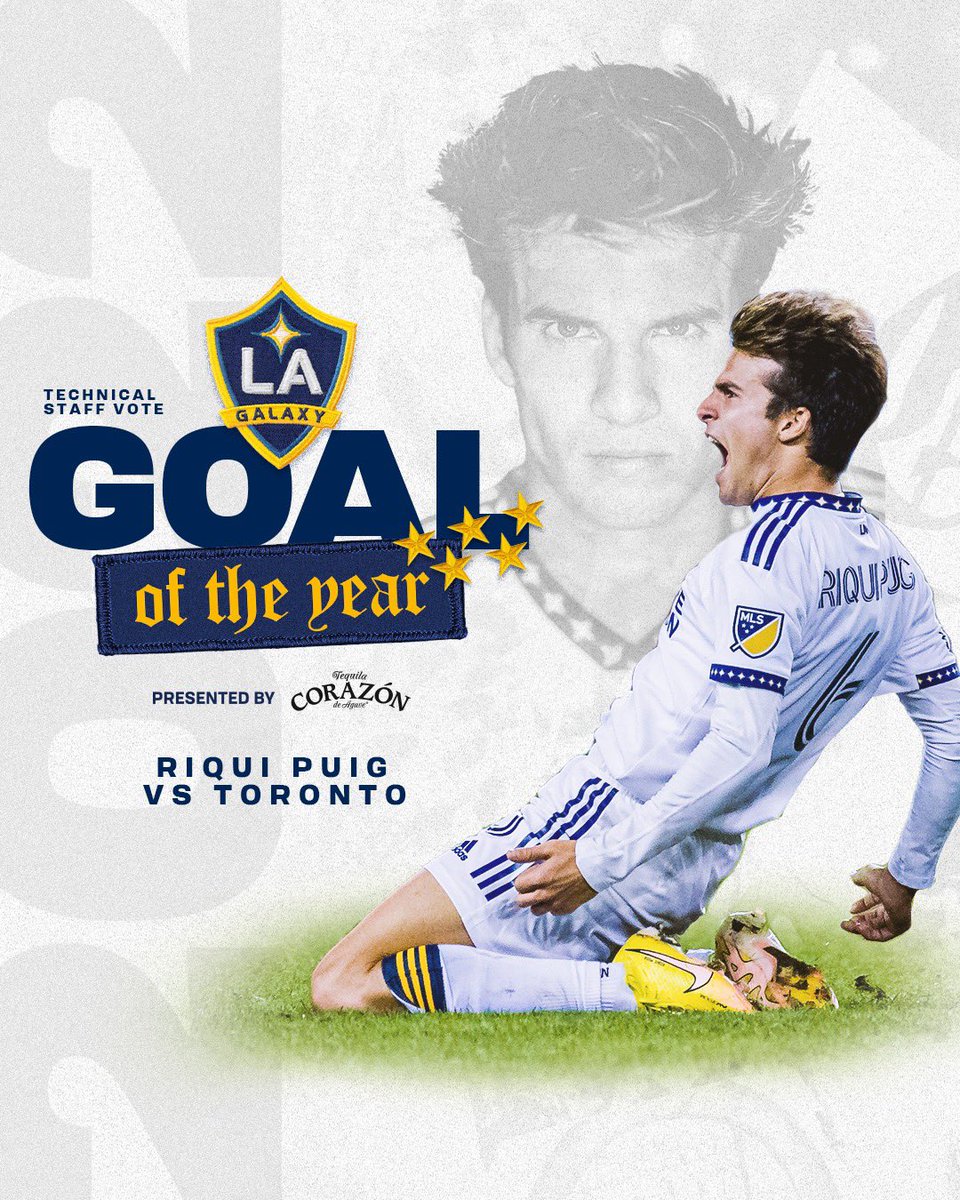 LAGalaxy's tweet photo. Put the league on watch 🔥

The #LAGalaxy Technical Staff have chosen @RiquiPuig rocket in #TORvLA as the Goal of the Year Presented by Corazón Tequila 🚀 https://t.co/EVJCCyFjap