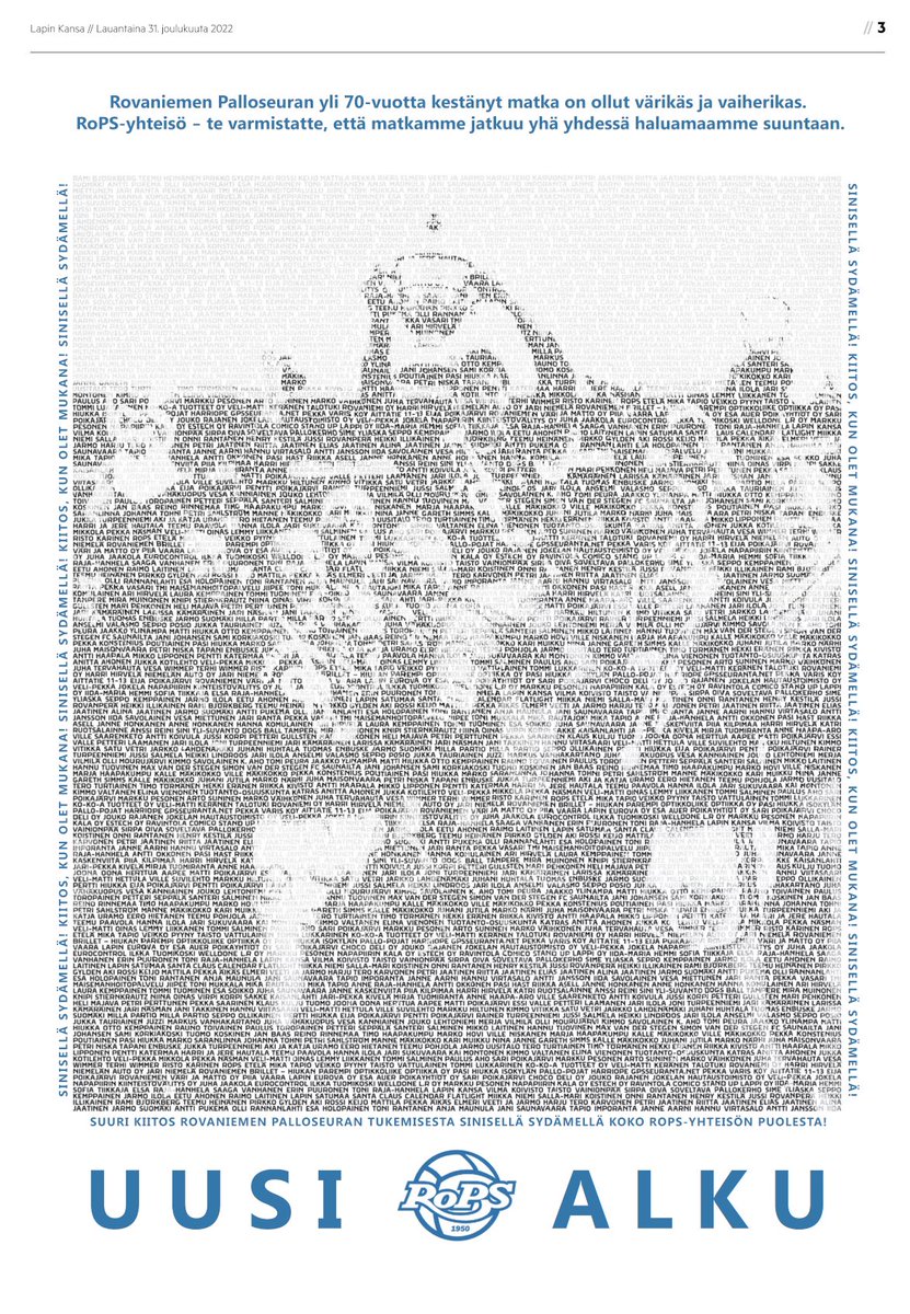 Lapin Kansa 31.12.2022. Uusi Alku. Kiitos!

#rops 
#uusialku