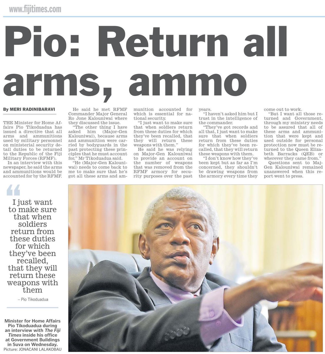 ArielaZibiah's tweet photo. All ammo, arms must be accounted for - Minister Tikoduadua! 

Ara na YADRA! 

[Via @nfpfiji FB]

#remodelfiji #takingbackfiji swiftly! https://t.co/UeQpXC4pWX