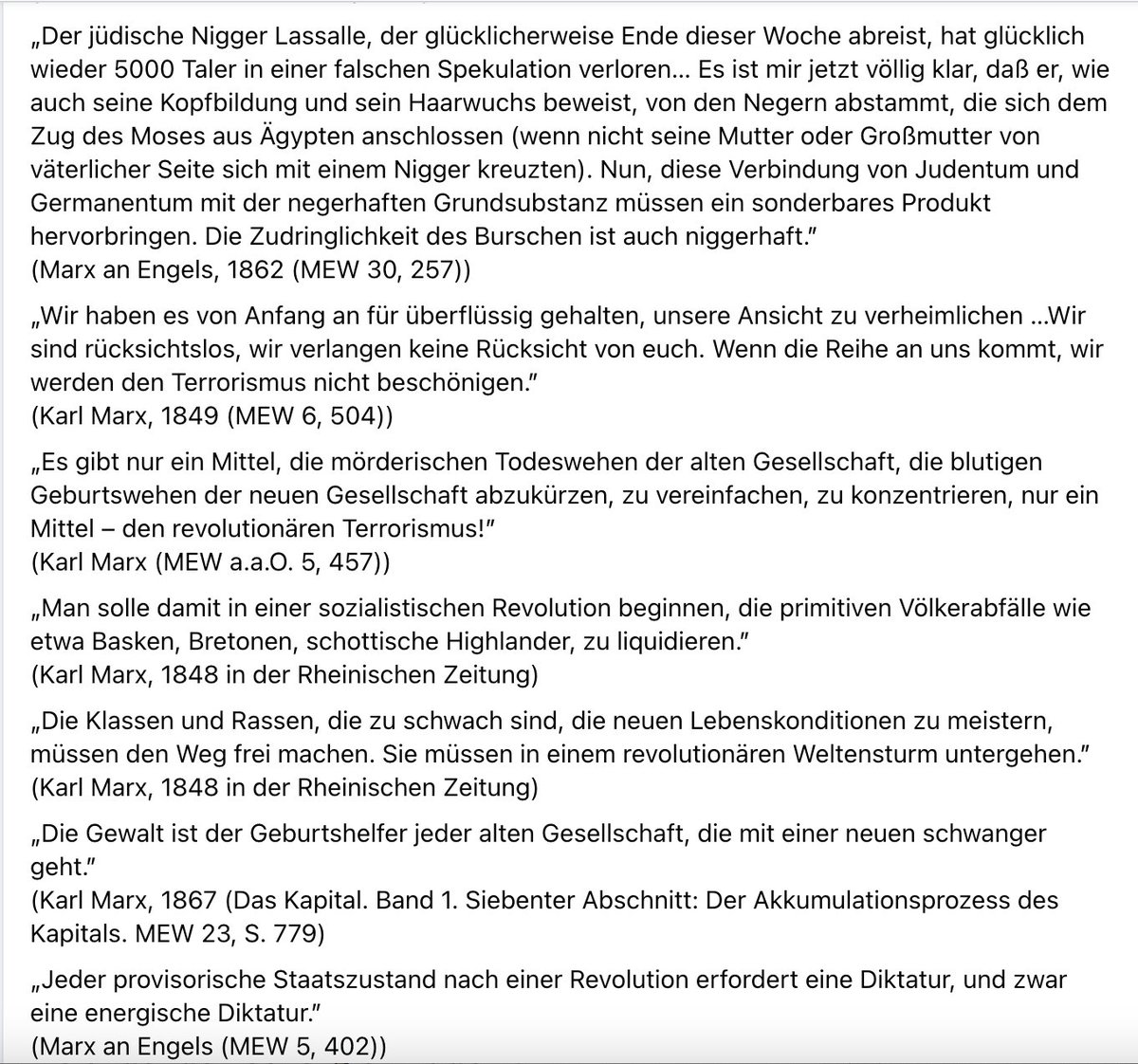Danke an Emrah Erken <a href="/AtticusJazz/">Emrah Erken 🔥🎺</a> für diese Zitatensammlung von Karl Marx. der bekennende Menschenfeind Marx enttarnt sich in diesem Konvolut als Inspiration des Stalin'schen Terrors und des Judenhasses der Nazis. Lest und urteilt selbst: