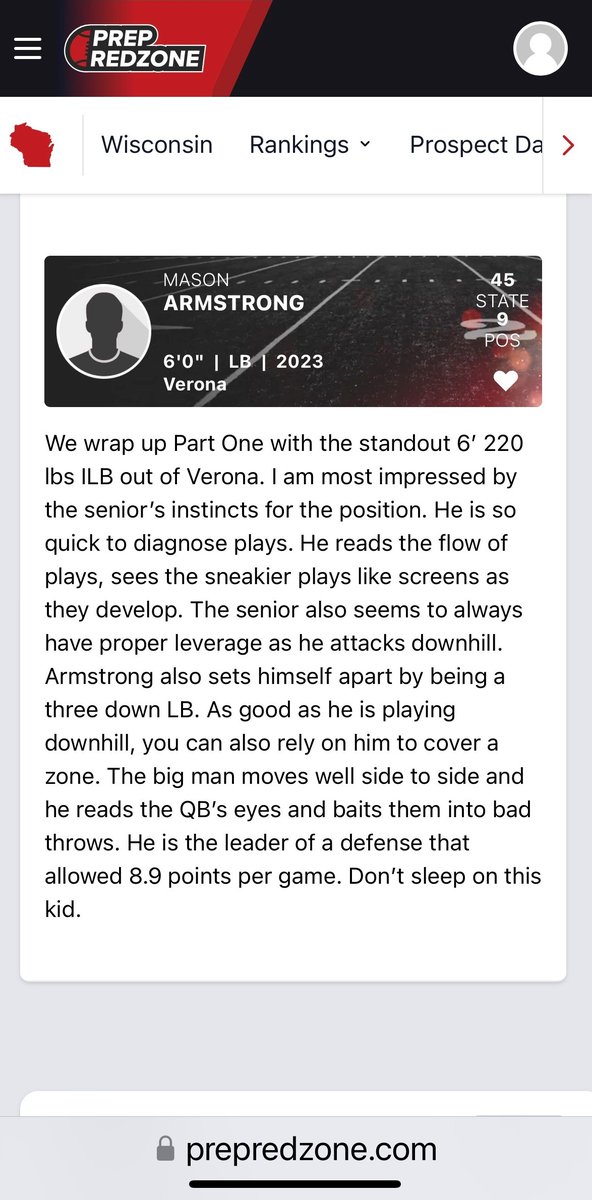 Thank you <a href="/MJ_NFLDraft/">Mark Johnson</a> and <a href="/PrepRedzoneWI/">Prep Redzone Wisconsin</a> for the write up in your list of the top 10 uncommitted seniors in Wisconsin. Looking forward to finding a home for next year. <a href="/PrepRedzone/">Prep Redzone 🏈</a> <a href="/VeronaWildcatFB/">Verona Area Wildcat Football</a> <a href="/CatsCoachRiley/">Andrew Riley 🏈</a>