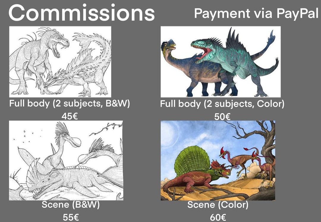 storm_spino's tweet image. Here’s my commission sheet!
Prices have some wiggle room depending on the piece’s complexity. Here’s what I won’t draw:
-NSFW art
-furry art
-human characters
In any case you can DM me for clarifications.