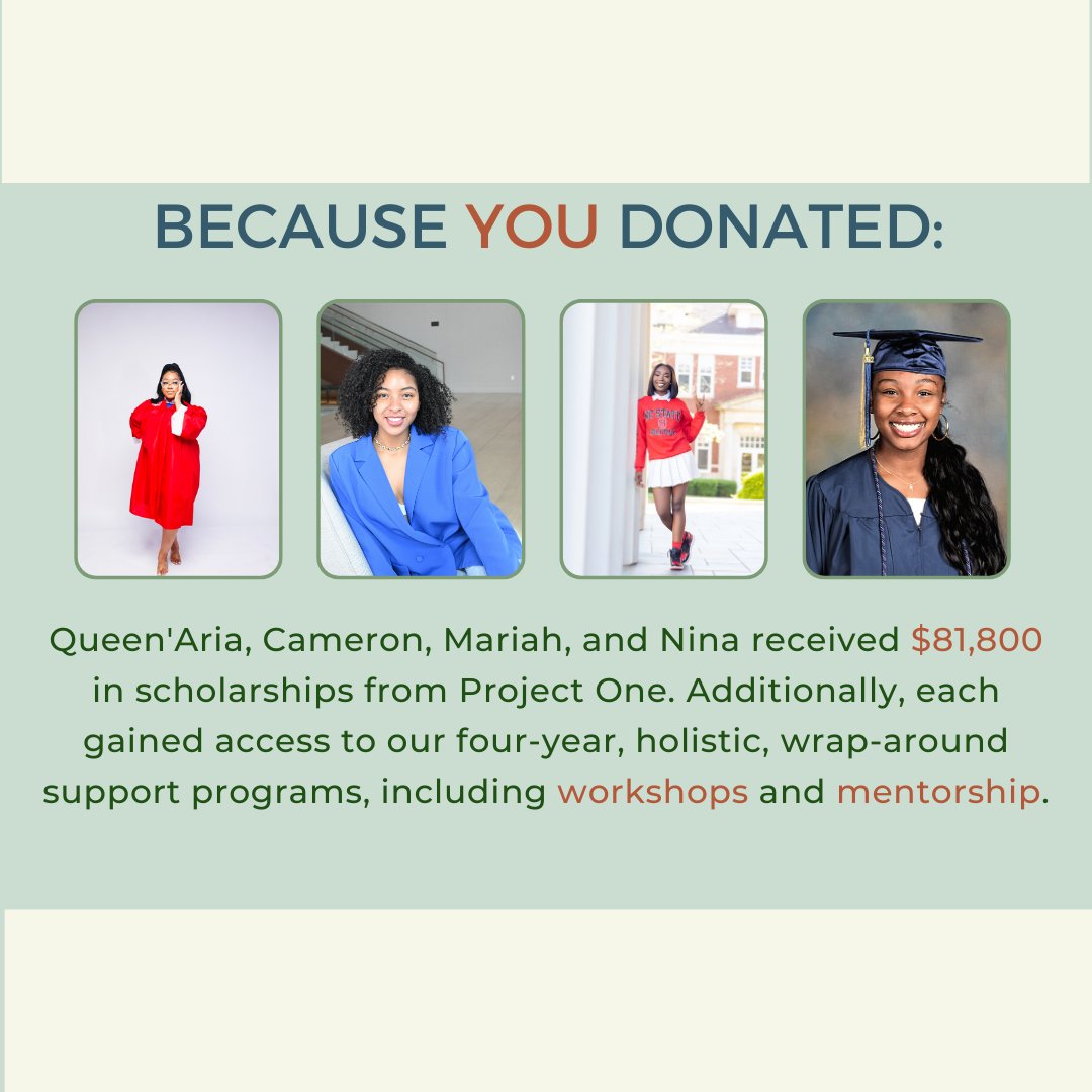 The faces of Project One!  Every dollar that you donate supports our amazing scholars!  From now until the end of the year, every donation will be matched up to $10,000!