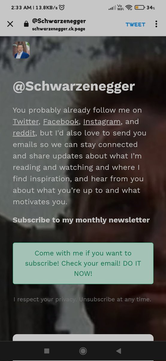 Basilks_'s tweet photo. @Schwarzenegger Subscribed,You are the man. Love you https://t.co/VrNf48Mt9o