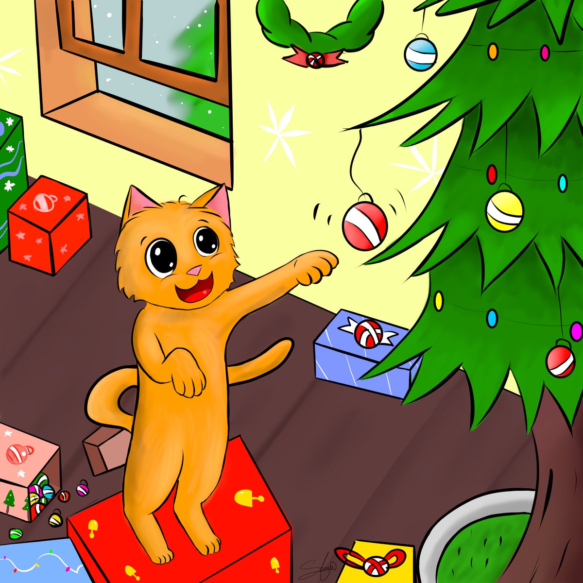 sampetarts's tweet photo. Hii Friends!!💕💕
I wish you Merry Christmas and Happy New Year!✨✨
My FIRST cartoon #painting!
#cat in Christmas!🖌️🎨

#CatsOfTwitter #Caturday #art https://t.co/PW68coNwLB